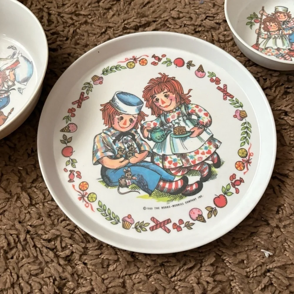 Vintage 1969 Raggedy Ann & Andy Plate Set Oneida Deluxe Bowl Kids